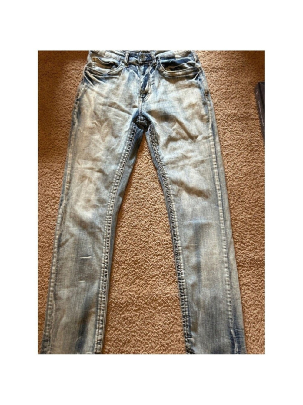 True Indigo Mens Slim Fit Light Acid Wash Embroidered Jeans 30x32 F-119 - Picture 2 of 14